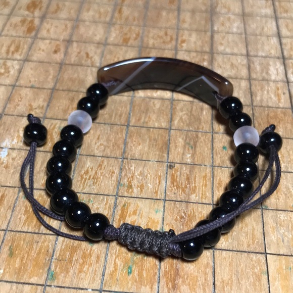 Banded Agate Panel Black Bead Woven Black Cord Bracelet 6 to 9”L Adjustable EVC - Picture 7 of 7